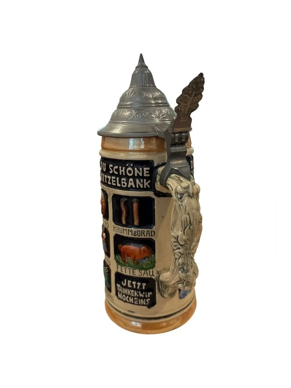 70s THEWALT OH DU SCHONE SCHNITZELBANK GERMAN BEER STEIN W PEWTER LID W BROCHURE